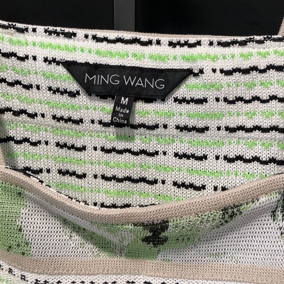 MING WANG Dotted Stripe Jacquard Dress Green/Whte/Black Fit & Flare Midi - Picture 8 of 9